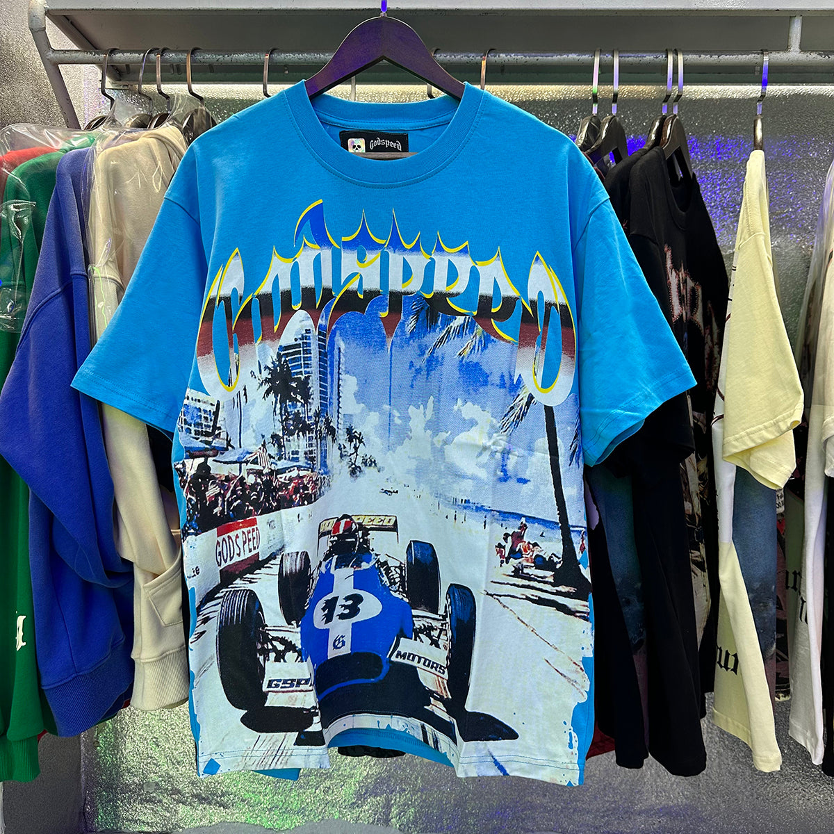 Godspeed T-shirts Beach Road Racing Printed Cotton Casual Short Sleeves Men and Women