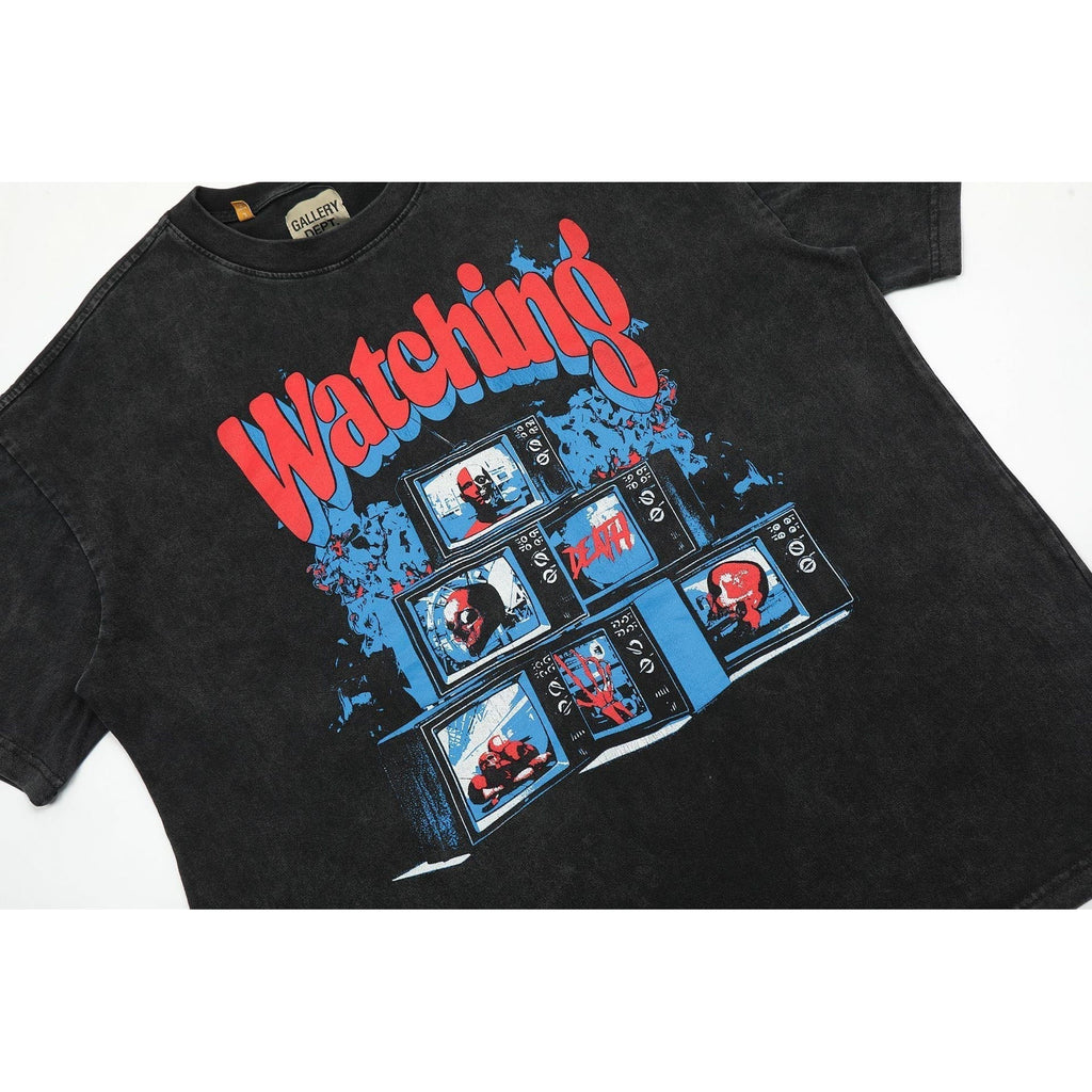 Gallery Dept T Shirts TV Printing Washed Distressed Short Sleeve plus Size