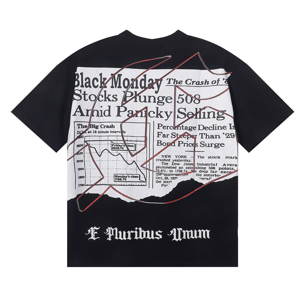 Godspeed T-shirts Newspaper Skull Printing Cotton Casual Short Sleeves Men and Women