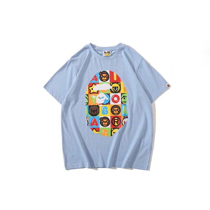 Bathing Ape T-Shirt Printed Round Neck Casual Short Sleeve Multi-Color Blocks Ape Head T-shirt