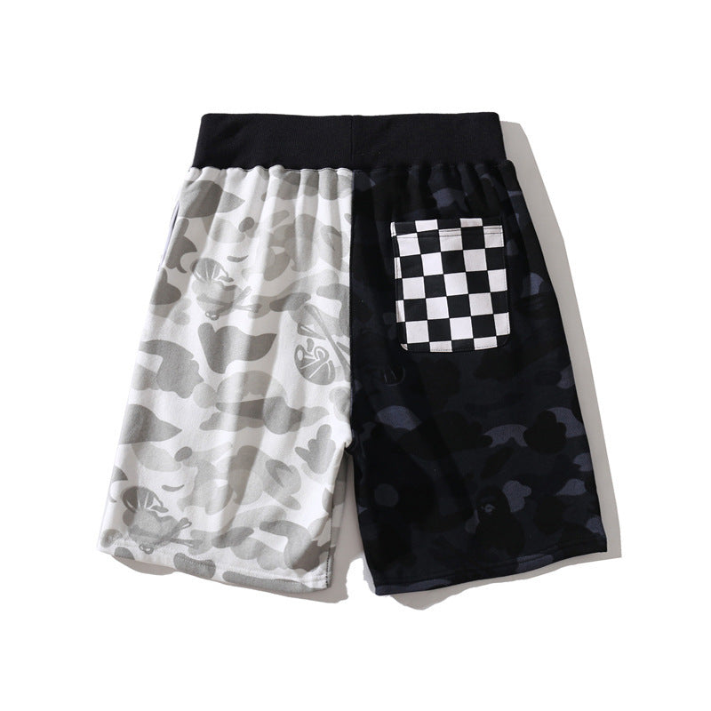 Bathing Ape Shorts Black and White Color Matching Cotton Terry Trendy Men's Shorts