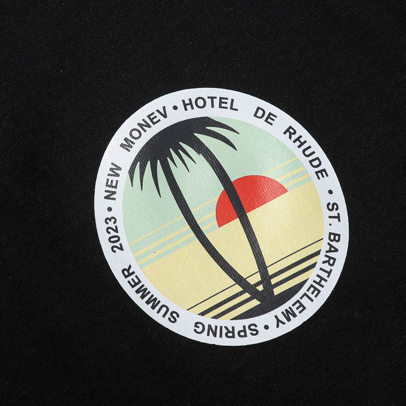 Rhude T-shirt Sunset Coconut Alphabet Print Short Sleeve T-shirt