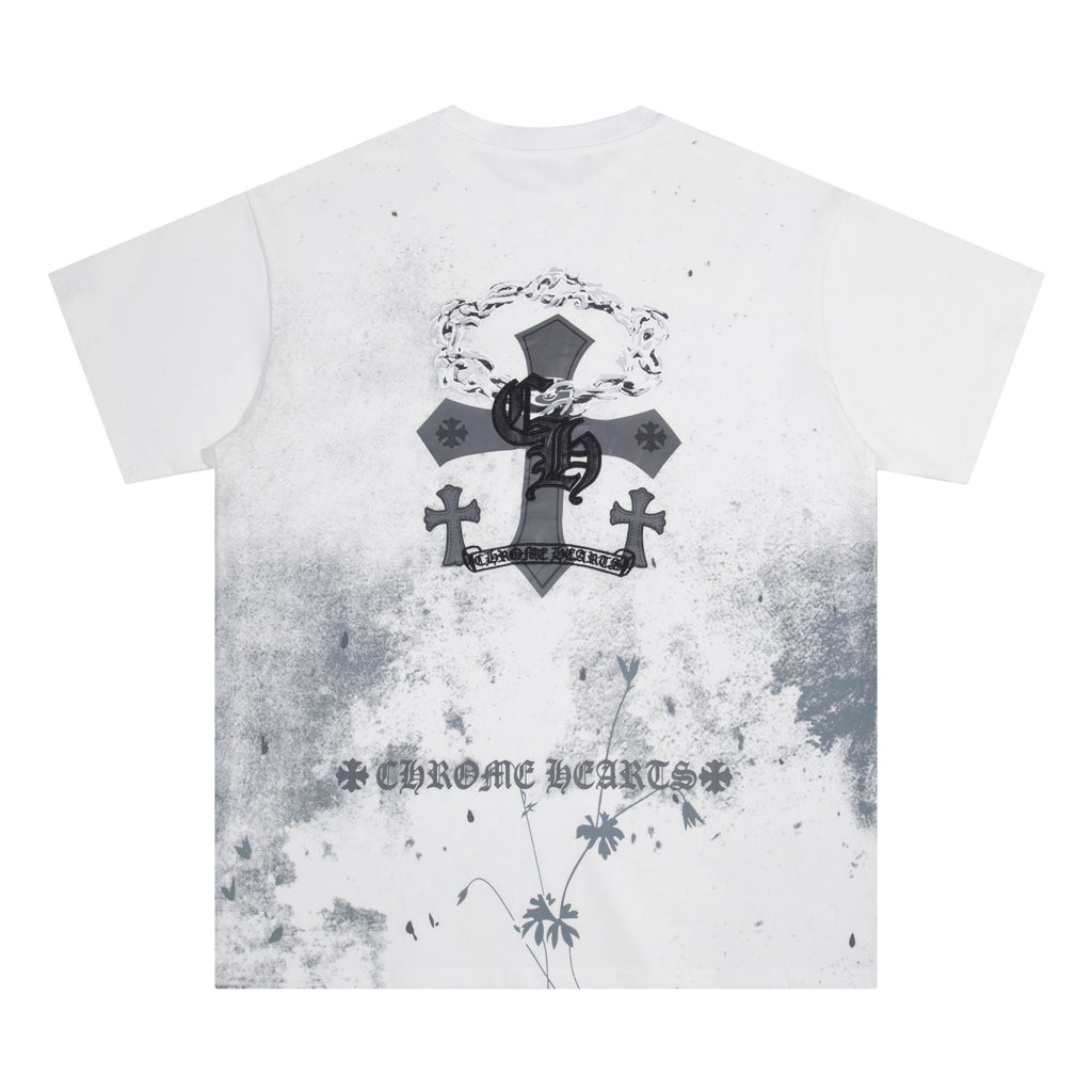 Chrome Heart T Shirts Starry Sky Inkjet Leather Short Sleeve T-Shirt