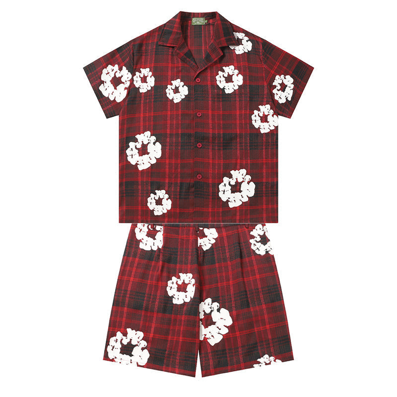 Denim Tears Shirt & Shorts 2 Piece Set Kapok Plaid Short Sleeve